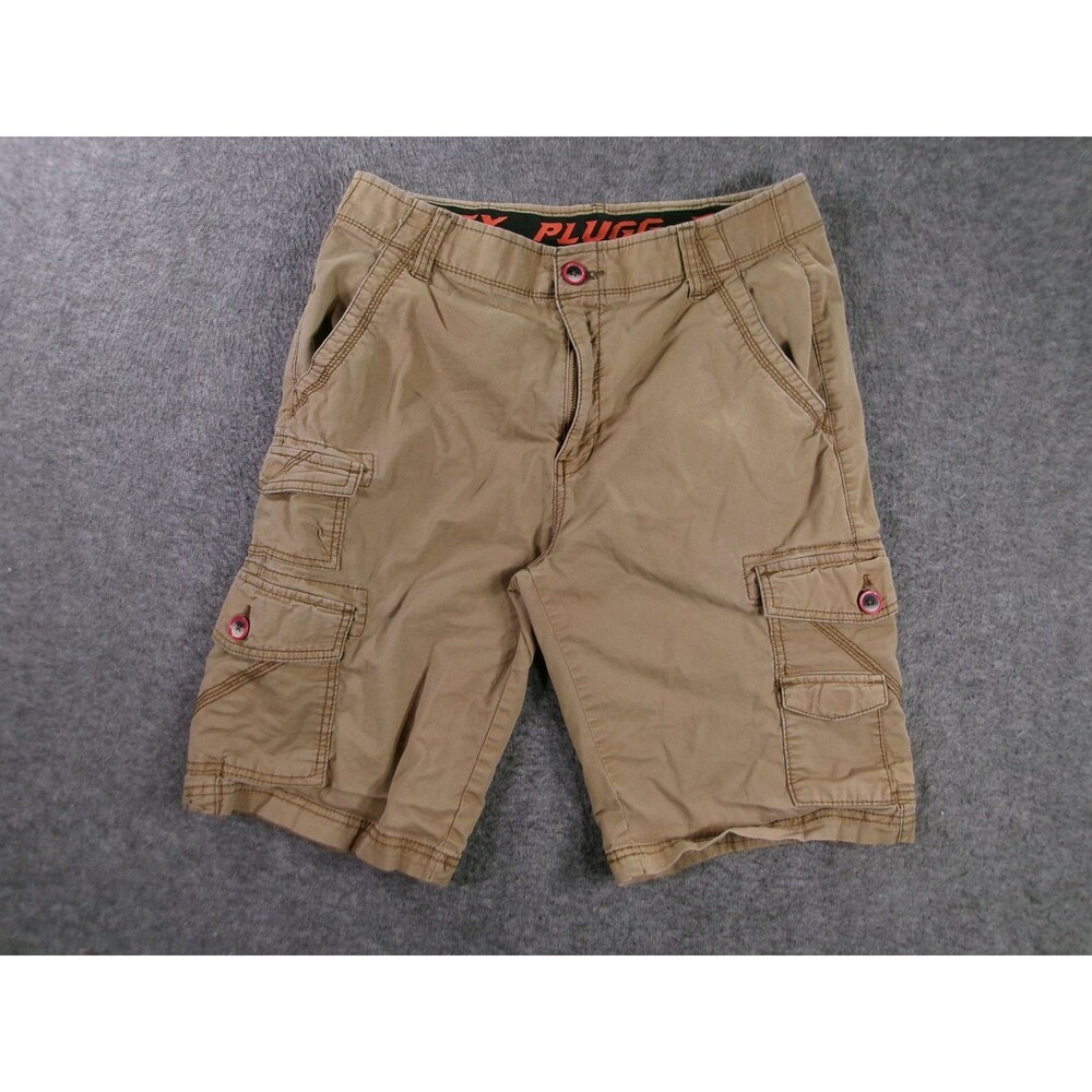 Plugg Cargo Shorts Mens 31 Khaki Knee Length Multi Pocket Stretch Causal Summer
